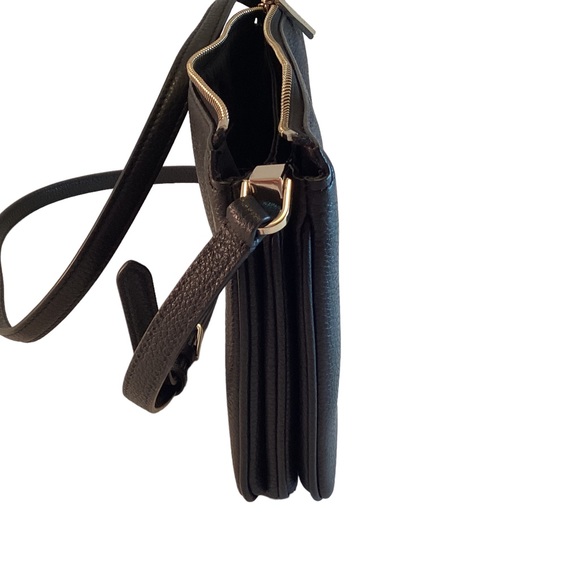 Kate Spade Purse Leila Triple Gusset Crossbody Black Pebbled Leather Medium Bag - Picture 3 of 13